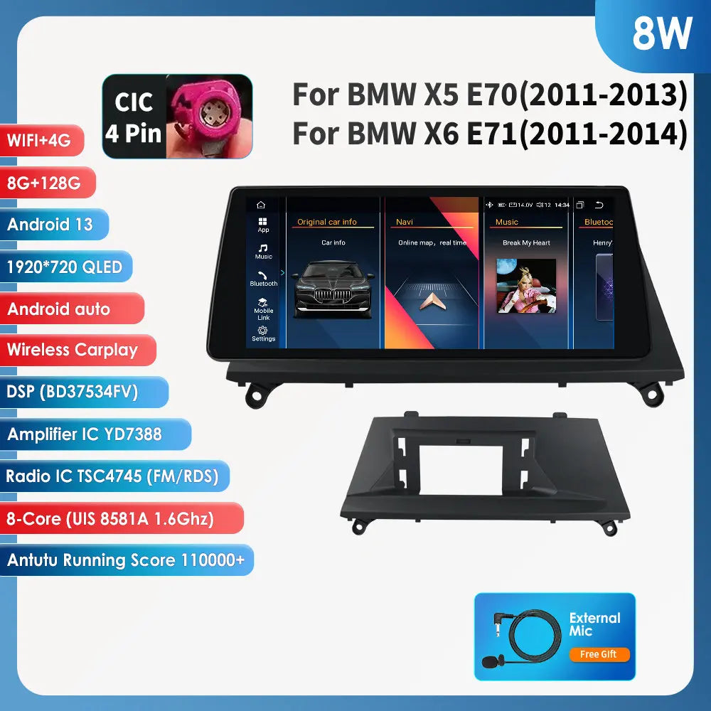 AI Intelligent Player 2 Din Android Car Radio Multimedia Video Player for BMW X5 E70 X6 E71 CCC CIC GPS Navi Carplay Auto 4G RDS - QUORE
