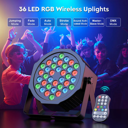 Par Lamp – LED Par Lights – Stage Lights – Oplaadbare Lampen – DJ Verlichting – 36 RGB LED’s – Ingebouwde 5000mAh Batterij – DMX512 Draadloze Bediening