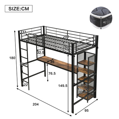 Hoogslaper – Hoogbed – Stapelbed – Combibed – Bedframe – Metaal En Hout – 90x200 cm – Met Bureau En Open Legplanken