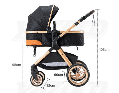 Hoge aluminium frame kinderwagen 3-in-1 - Opvouwbaar - Verstelbaar - Kinderwagen - 105 cm x 95 cm - Roze