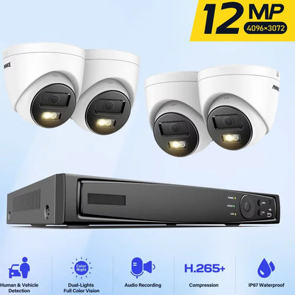 Beveiligingsset 12MP – Camerasysteem – Videobewaking – Camerakit – Bewakingscamera – 4 Camera’s PoE – Dual Light Nachtzicht – 2TB NVR Opslag