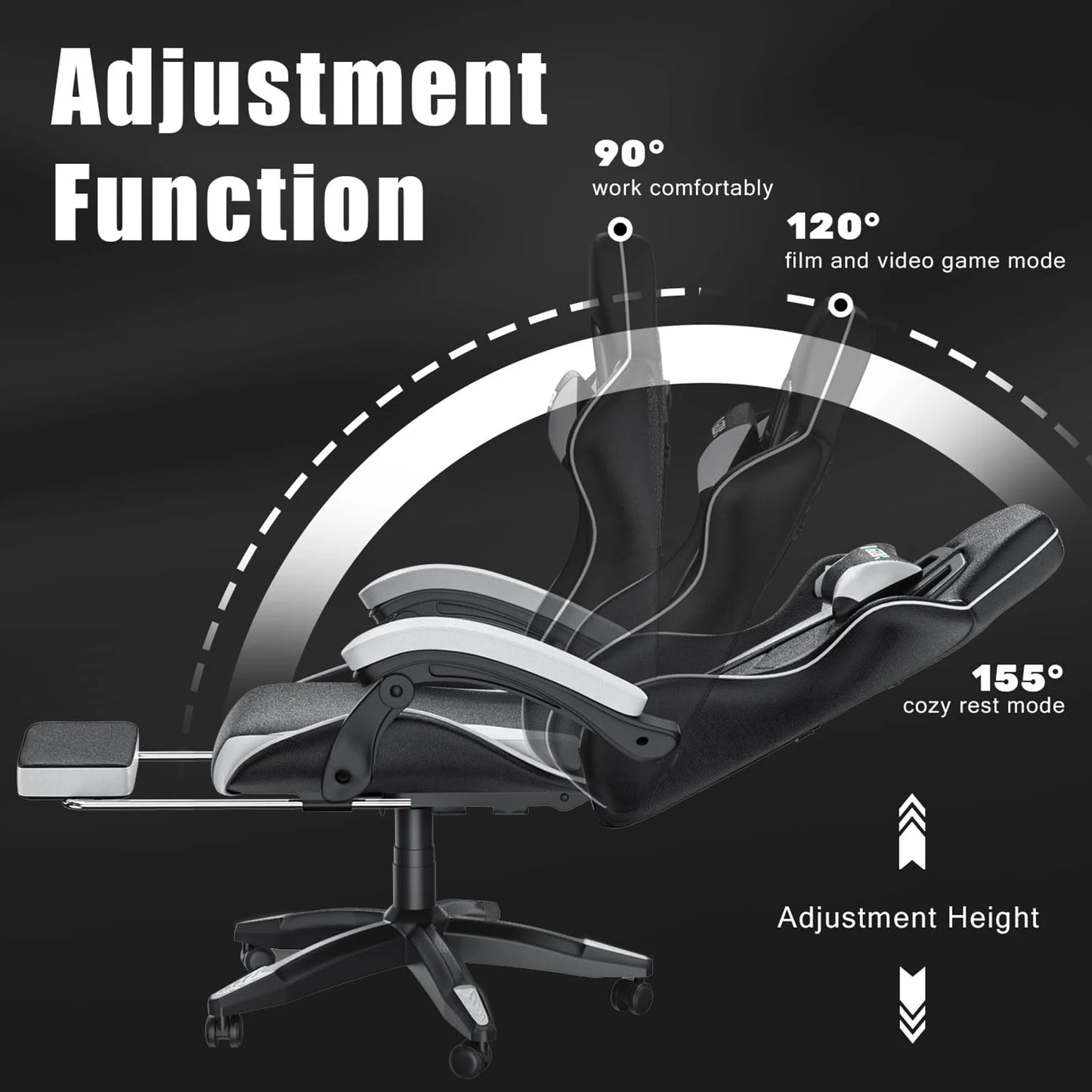 Gaming Stoel - Bureaustoel - Swivel Stoel - met Voetsteun - Hoofdsteun - Verstelbare - Rugleuning - Lendenkussen - Ergonomische - Draaibare - 68 x 50 x 122-144 cm - Wit