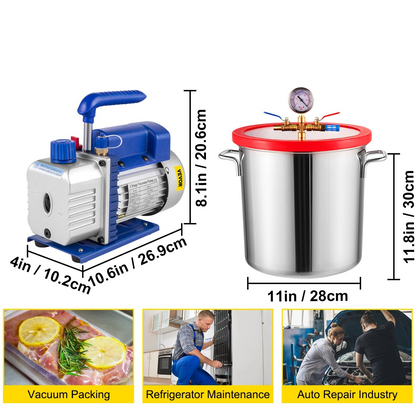Vacuümpomp - Vacuümpomp Air Conditioner - Vacuümkamer - Vacuümkamer met Pomp - Koelgereedschap - Air Conditioning Pomp - 3CFM - 5 Gallons - Auto Onderhoud