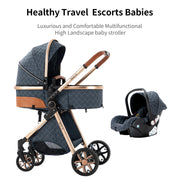 Kinderwagen - Buggy - Inklapbare Buggy - Opvouwbare Buggy - Inklapbare Buggy New Born - 3 in 1 -BabyWalker- High Landscape - Wit