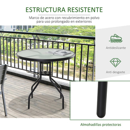 Tuintafel - Tuintafel Rond - Bijzettafeltje - Metaalenbijzettafel - Bistrotafel - Salontafel - met Gat voor Paraplu - voor Terras - Tuin - Ø80 x 72 cm - Zwart - QUORE