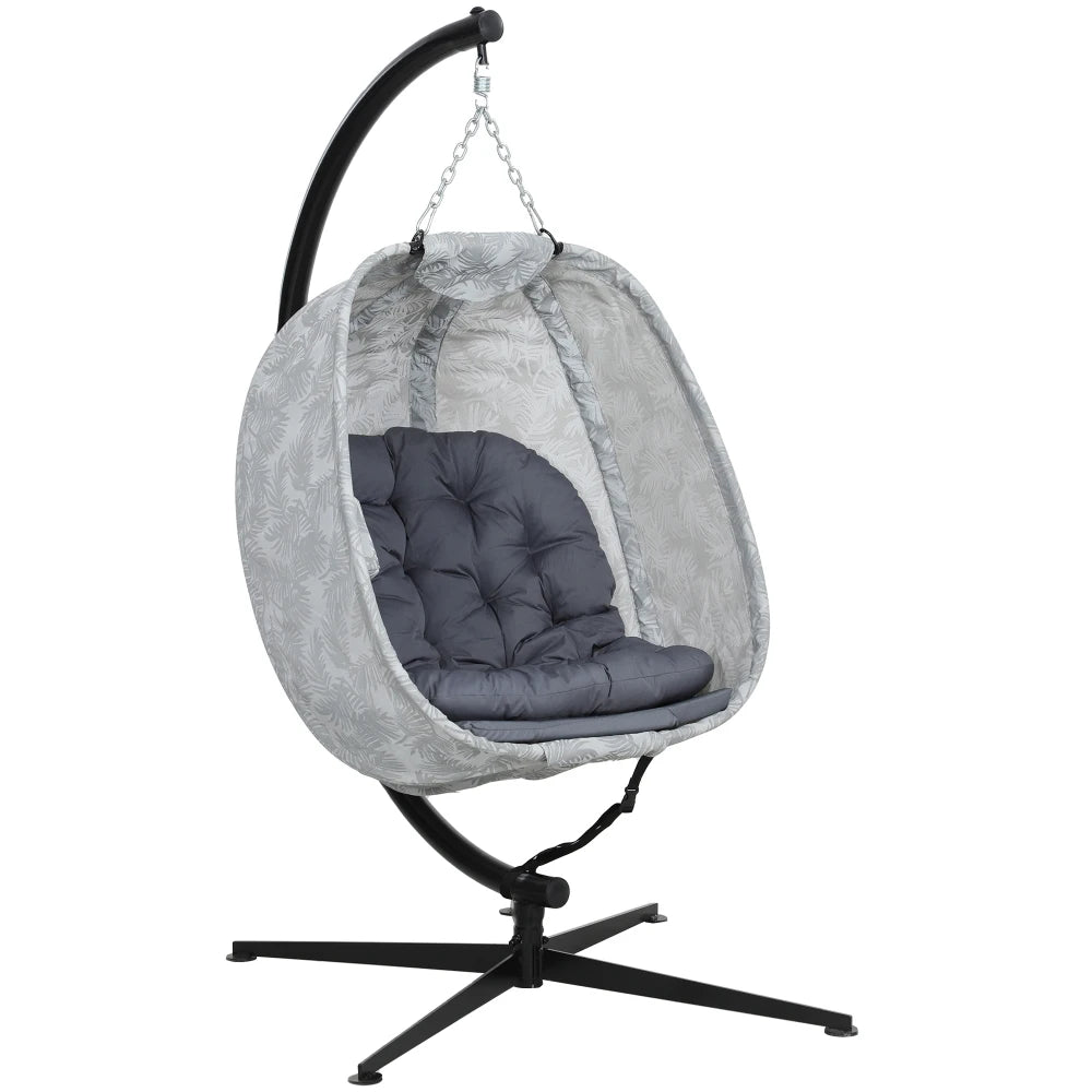 Hangstoel – Eihangstoel – Tuinstoel – Balkonstoel – Buitenstoel – voor 1 Persoon - Stevig Frame Met X-Voet – Inclusief Dikke Kussens - 126 x 90 x 180 cm - Grijs