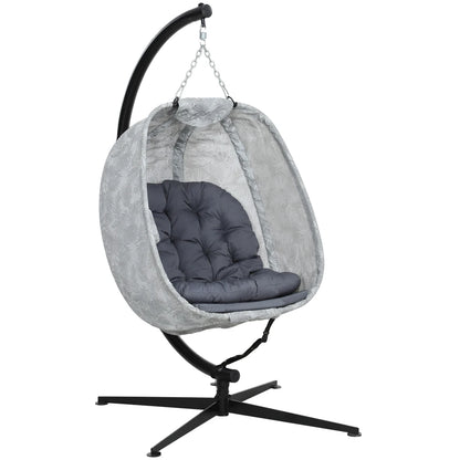 Hangstoel – Eihangstoel – Tuinstoel – Balkonstoel – Buitenstoel – voor 1 Persoon - Stevig Frame Met X-Voet – Inclusief Dikke Kussens - 126 x 90 x 180 cm - Grijs