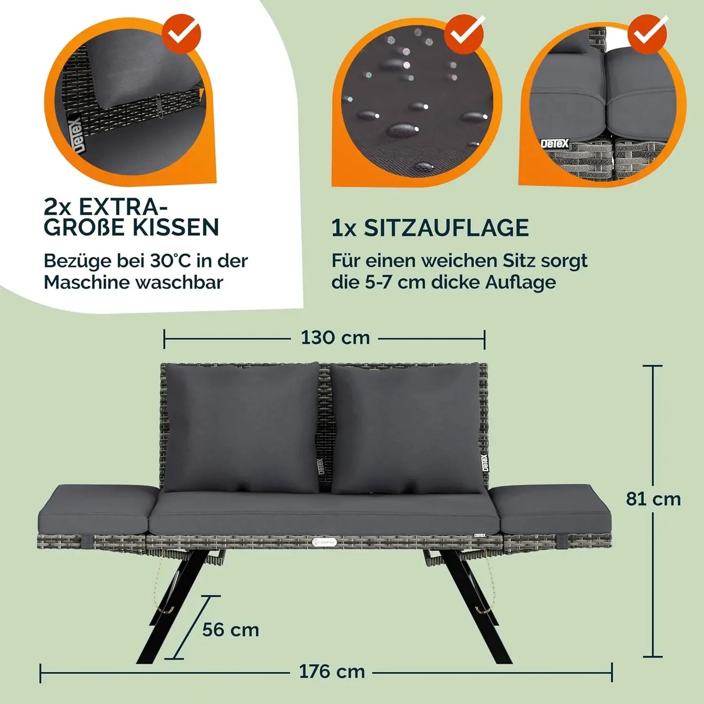 Tuinbank – Buitenbank – Ligbank – Polyrattan Bank – 2-In-1 Ligstoel – Weerbestendig – 240 Kg Draagkracht