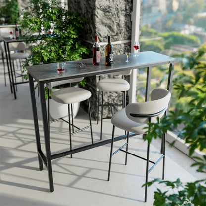 Rechthoekige Bartafel – Bar Tafel – Home Bar – Ontbijttafel – Keukentafel – Zwart Metalen Frame – Hoogte 105 cm – Blad van Witte Gesinterde Steen
