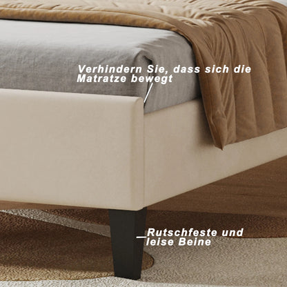 Kinderbed – Eenpersoonsbed – Bedbank – Kinderbedje – Peuterbed – Beige Velvet Bekleding – Bloemenkroon Hoofdeinde – 90x200 cm – Stevig MDF Frame – 200 kg Belastbaar