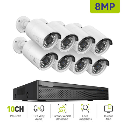 Beveiligingscamerasysteem - Camerabewaking - Beveiligingscamera - 4K Ultra HD - POE Camera Set - 8MP IP Camera's - Nachtzicht 30m - Slimme Bewegingsdetectie - Buiten & Binnen