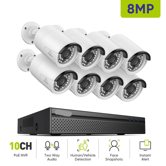 Beveiligingscamerasysteem - Camerabewaking - Beveiligingscamera - 4K Ultra HD - POE Camera Set - 8MP IP Camera's - Nachtzicht 30m - Slimme Bewegingsdetectie - Buiten & Binnen