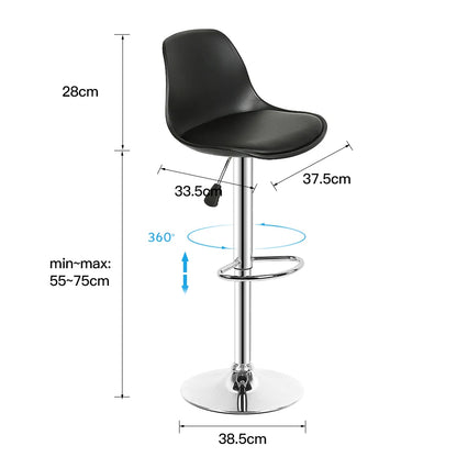 Barstoel – Barkruk – Keukenstoel – Barstoel Set – Bistrostoel – Verstelbare Zithoogte – 360° Draaibaar Met Rugleuning – Set Van 4 – Donkergrijs - QUORE