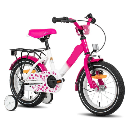 Kinderfiets - Loopfiets - Kleuterfiets - met Zijwielen - Inclusief Bel & Achterrek - Leuke Fiets - voor Meisjes en Jongens - van 2-7 Jaar - 16inch - Metaal - Roze - QUORE