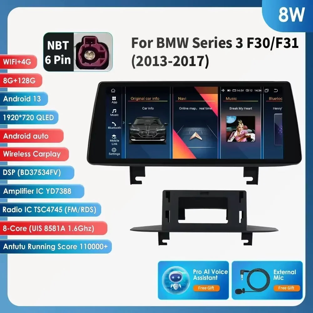 Hizpo 2 Din Car Radio for BMW 3 BMW 4 Series F30 F31 NBT Audio Multimedia Player CarPlay Android Auto GPS Bluetooth WIFI FM RDS