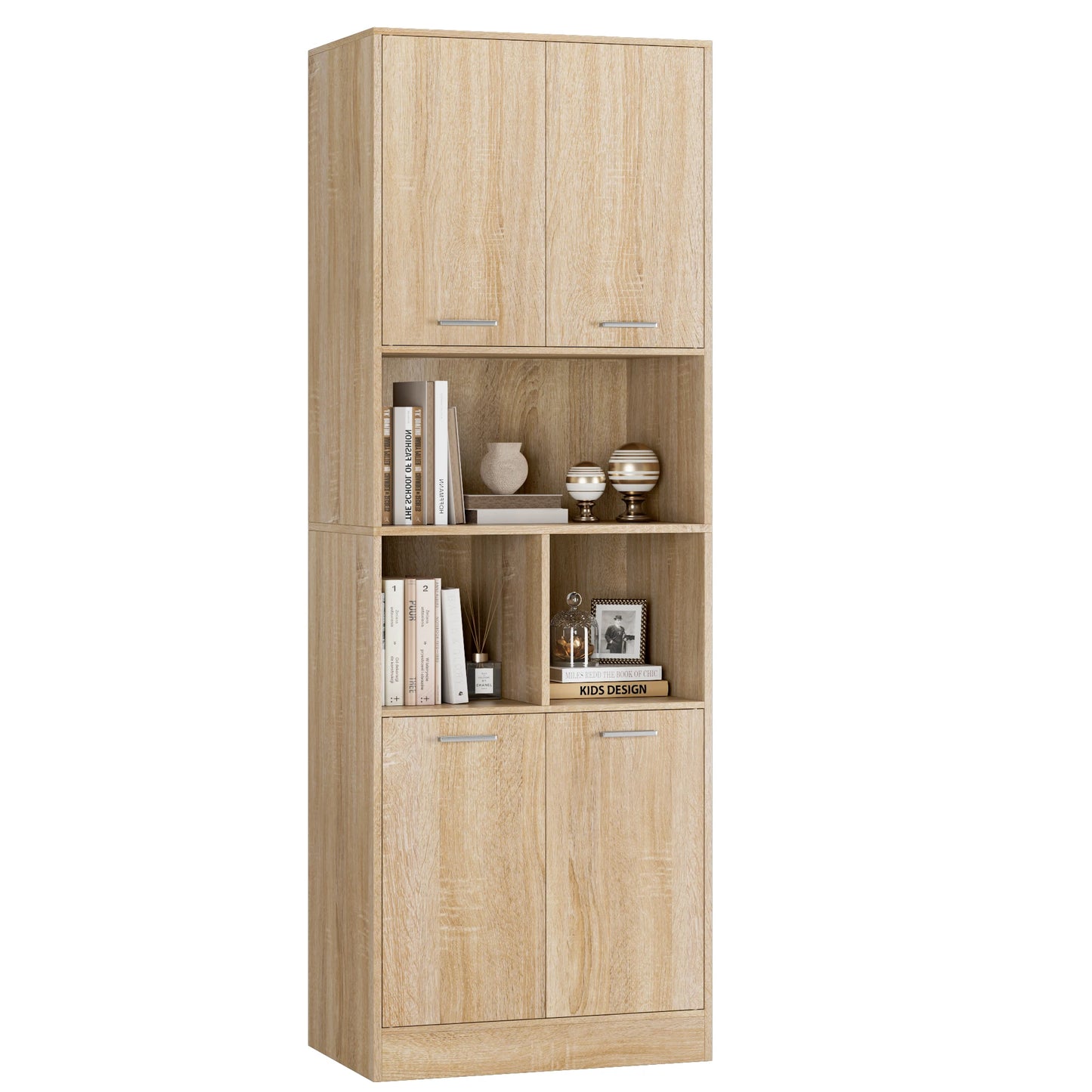 Opbergkast - Kast - Hoge Kasten - Opbergkasten - Stellingkasten - 180.5 x 60 x 40 cm - Opbergrek - Met Deuren en Open Planken - Geschikt voor Badkamer, Woonkamer, Keuken - Eiken