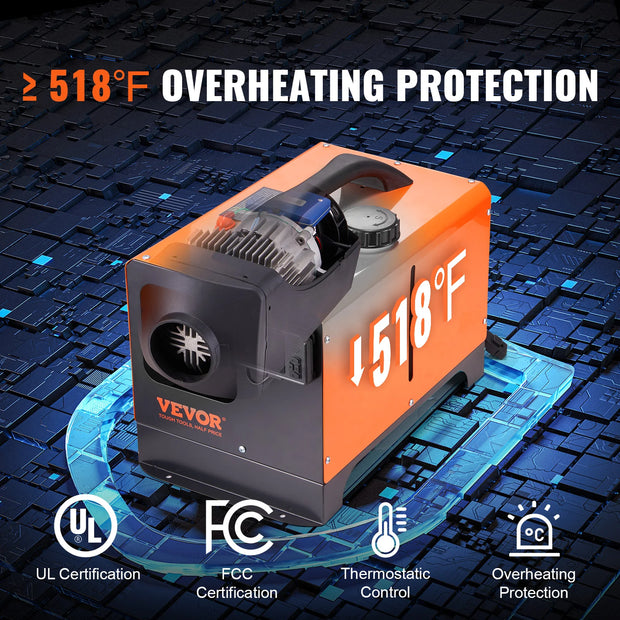 Vevor - Dieselkachel - Alles-in-één autokachel - Benzineluchtkachel - Elektrische kachel - met geluiddemper en afstandsbediening - 12V - 5KW Bluetooth - Oranje