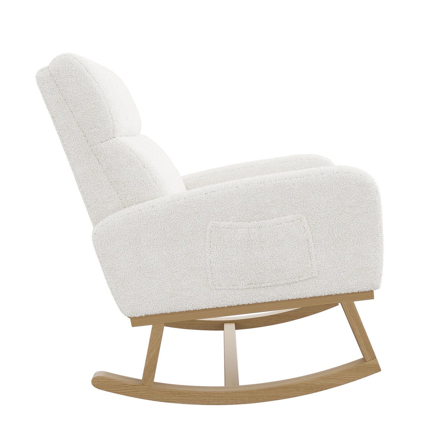 Schommelstoel – Fauteuil – Relaxstoel – Voedingsstoel – Woonkamerstoel – Teddy Velvet – Extra Brede Zitting – Zijvakjes