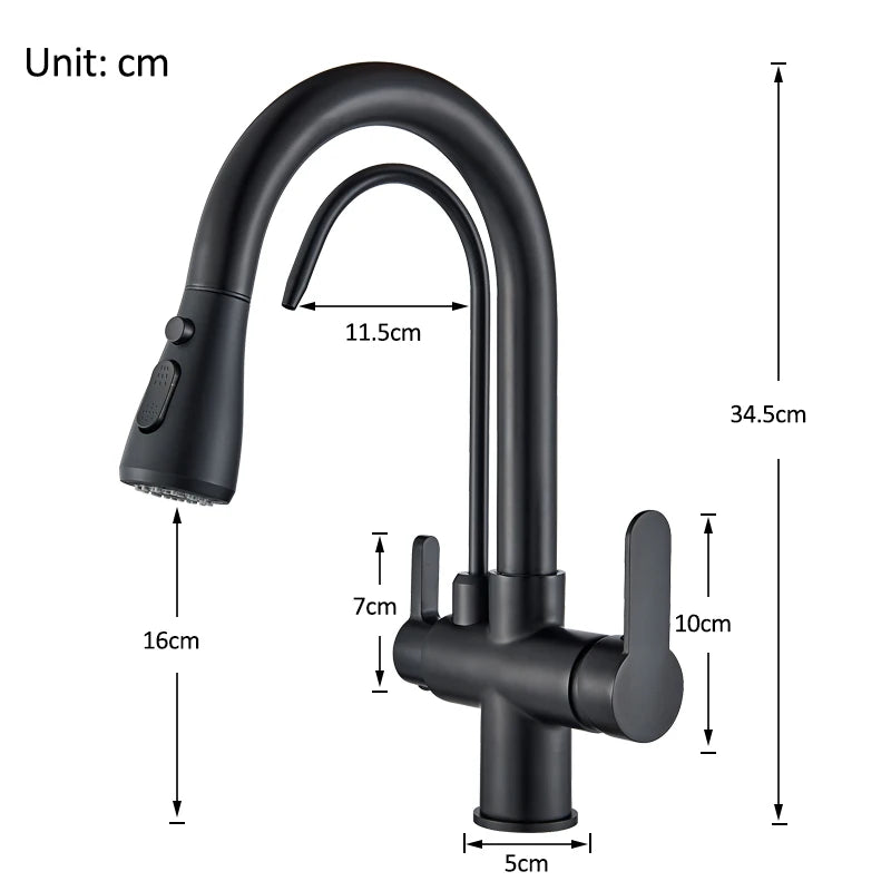 Keukenkraan - met Uittrekbare Uitloop - Twee Handgrepen - voor Koud - Warm Water - Vuistdouche - Drinkwater - en Keukenmixers - Zilver Grijs