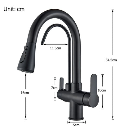 Keukenkraan - met Uittrekbare Uitloop - Twee Handgrepen - voor Koud - Warm Water - Vuistdouche - Drinkwater - en Keukenmixers - Zilver Grijs