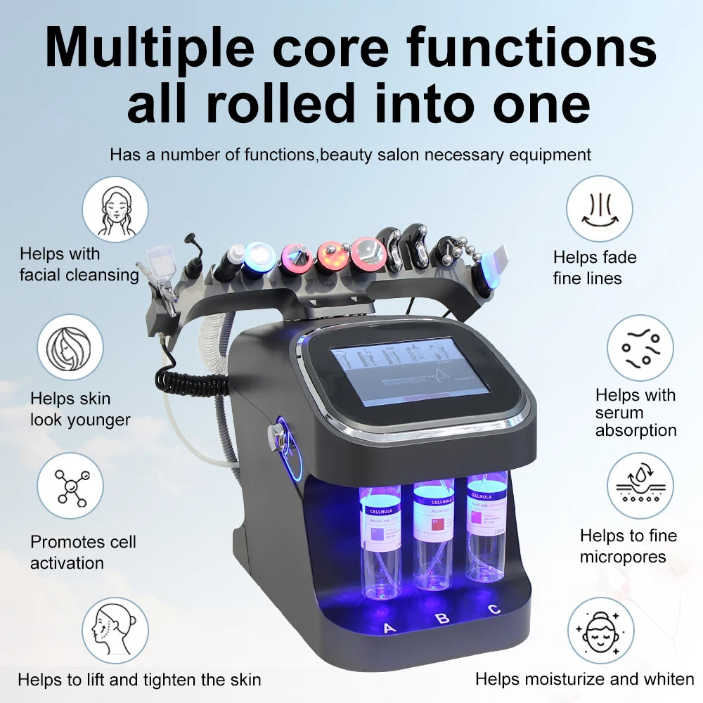 Gezichtsverzorgingsmachine – Gezichtsbehandeling – Huidverzorgingsapparaat – Ultrasone Scrubber – Warmte En Koude Therapie – 10-In-1 Multifunctioneel