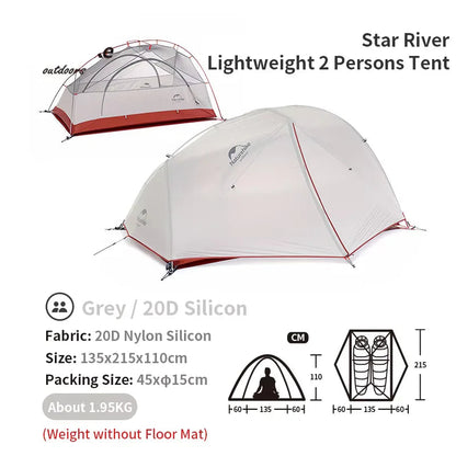 2-Persoons Tent – Camping Tent – Trekking Tent – Bivak Tent – Ultralicht Tent – Grijze Kleur – Waterdicht >3000 mm – Lichtgewicht Aluminium Frame