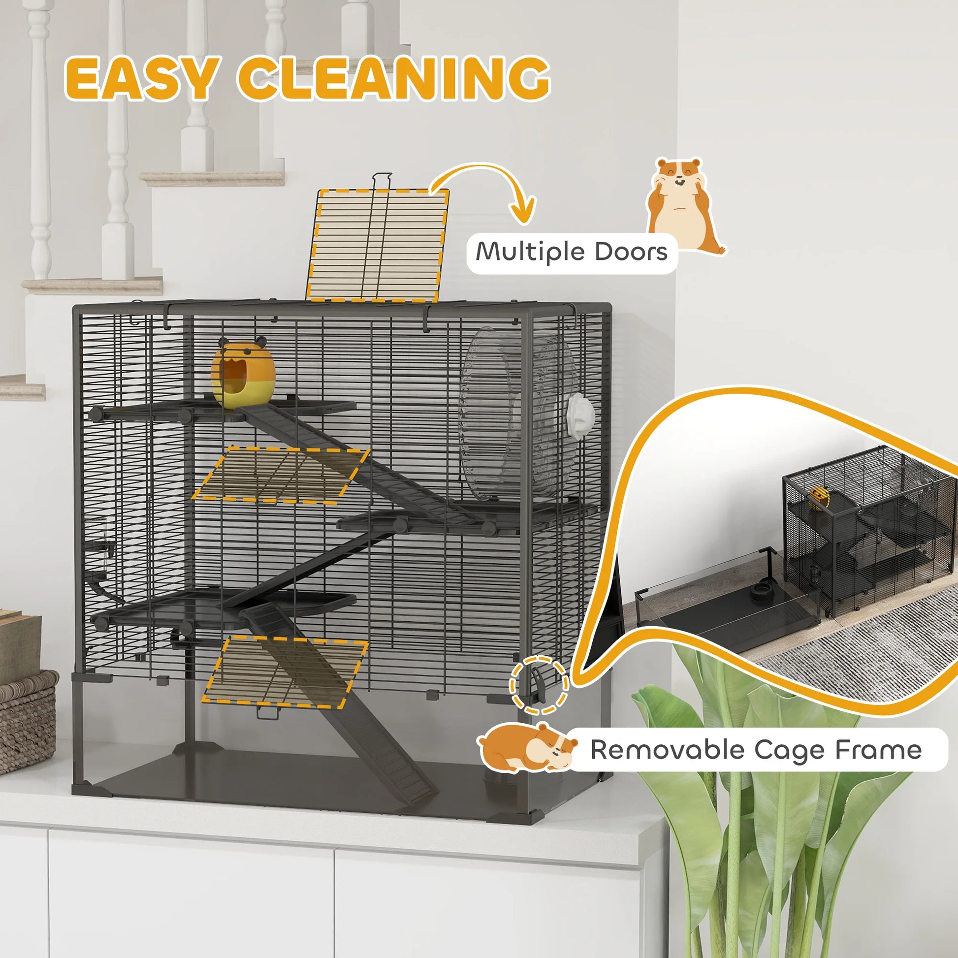 Dwerg Hamsterkooi – Knaagdierkooi – Hamsterkooi – Kleine Dierkooi – Rodent Cage – Zwart – 4 Verdiepingen – Gehard Glazen Bodem - QUORE