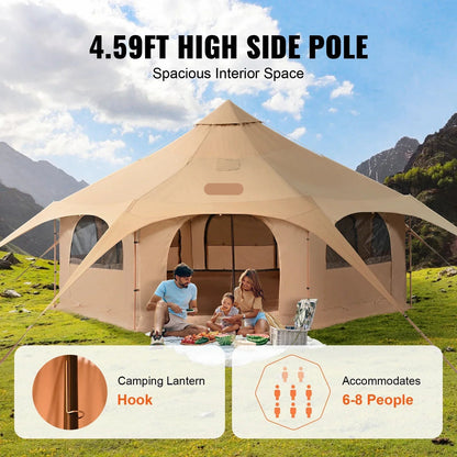 Bell Tent - Canvas - Tipi Tent - Pop up Tent - Festival Tent - 4M - Waterdichte Katoenen Tenthut met Kacheldoorvoer - Tenten - Kampeertent - Opvouwbaare - Yurt Tent voor 5-7 Personen – Ademend – Outdoor Camping – Glamping – Jachttent