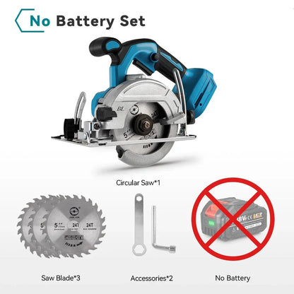 Accu Cirkelzaag - 125 mm Zaagblad - Handcirkelzaag - 0-45° Verstekzaag - Brushless Motor - Voor Hout - PVC - en Tegels - 10800RPM - Zonder Accu