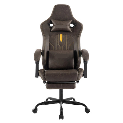 Gaming Stoel - Gamestoel - Bureaustoel - Computerstoel - Ergonomische Gaming Chair - PU Leder Bureaustoel -  met Nekkussen & Verstelbaar Rugkussen - Met beensteun - voor Comfortabel Gamen en Werken - Bruin-Grijs