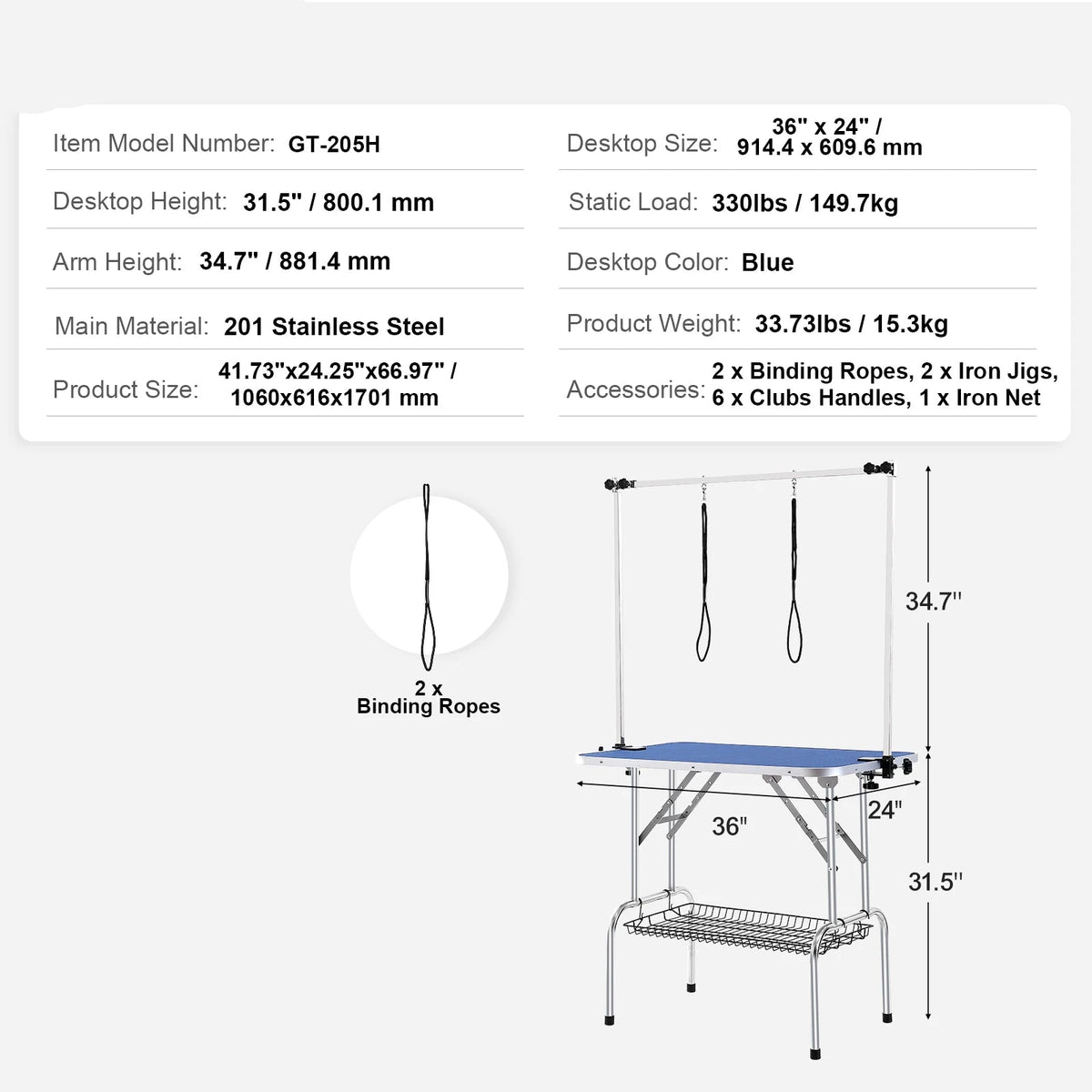 Hondentrimtafel - Grooming Table Snijtafel - Opvouwbare Pet Stand - Pet Care Table - 36 Inch - met Klem - voor Medium Kleine Honden met Grooming Loop - QUORE