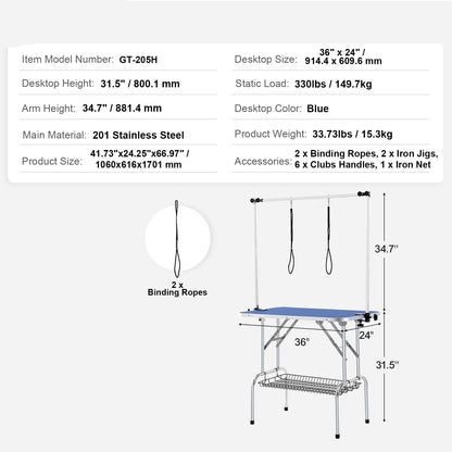 Hondentrimtafel - Grooming Table Snijtafel - Opvouwbare Pet Stand - Pet Care Table - 36 Inch - met Klem - voor Medium Kleine Honden met Grooming Loop - QUORE