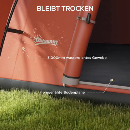 Familietent – Tunnel Tent – Waterdichte Tent – Kampeertent – Gezinstent – 3000 Mm Waterkolom – Ruime Voortent - Oranje