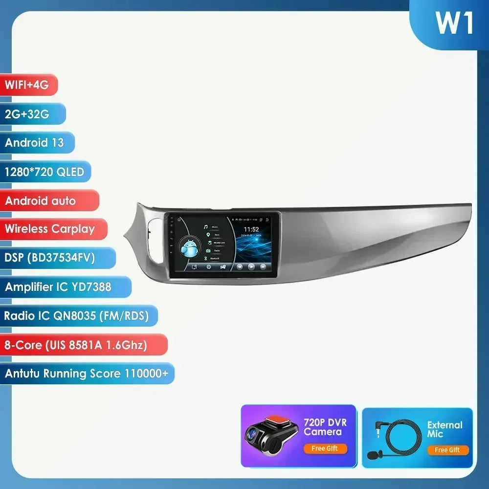 Multimedia Autoradio – Android Car Stereo – Inbouw Radio – Auto Entertainment Systeem – GPS Navigatie – 9 Inch QLED Touchscreen – 8-Core 3GB RAM – CarPlay & Android Auto