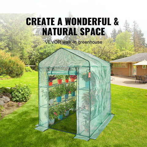 Greenhouse - Garden Greenhouse - Walk-in Greenhouse - with Planks Very Strong PE Tarpaulin - Greenhouse with Steel Plant Holders - with Doors &amp; Windows - 55.5x55.5x78.7in