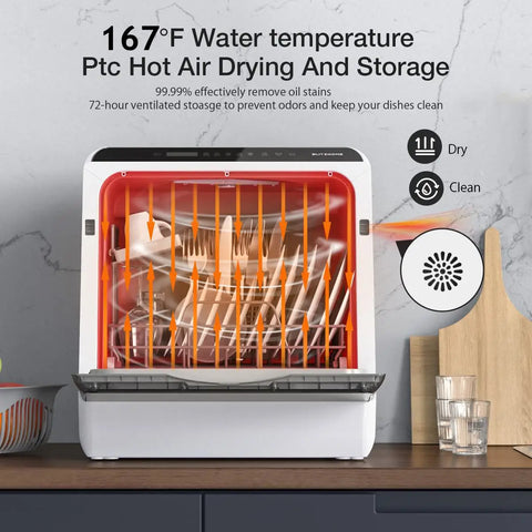 Vaatwasser - Vrijstaand - Slimme tafel-vaatwasser - Bestekmandje - voor thuiskeuken - Draagbaar - Aanrecht - Automatische vaatwasser - 500W - 110V - Wit
