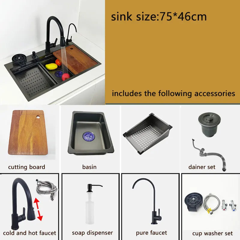 RVS Spoelbak – Keukenspoelbak – Inox Spoelbak – Roestvrijstalen Wasbak – Spoelbak Met Kraan – 75x46 cm – Honingraat Anti-Kras Nano Technologie – Links Geplaatste Afvoer