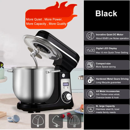 Keukenmixer - Keukenmachine - Foodprocessor - Keukenrobot - LED Display - 6 Snelheden - 1200W - Stil DC-Motor - Elektrische Foodmixer - Zwart