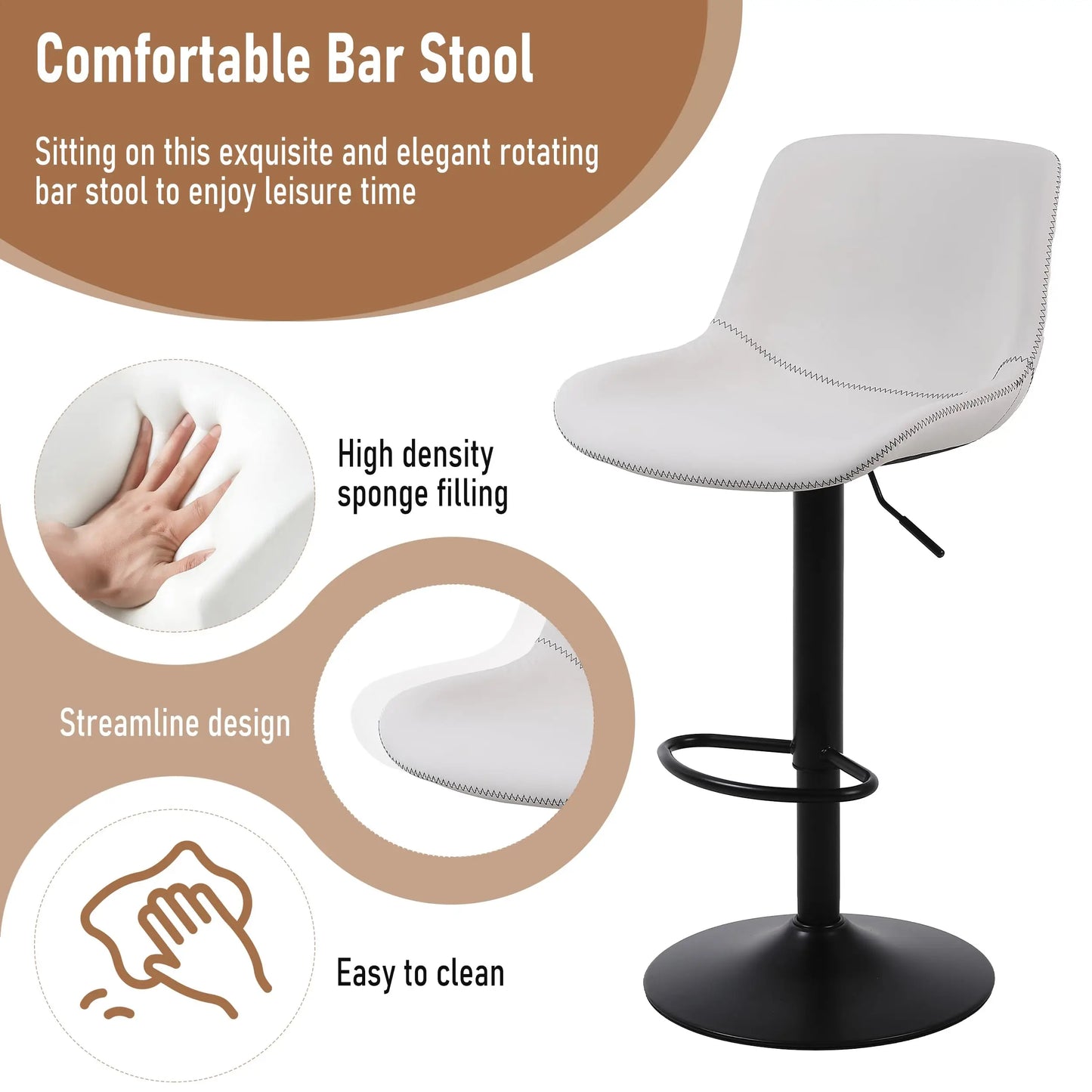 Barstoelen Set van 3 – Barkrukken – Keukenstoelen – Draaistoelen – Verstelbare Stoelen – Grijs – 360° Draaifunctie – PU Leder Bekleding
