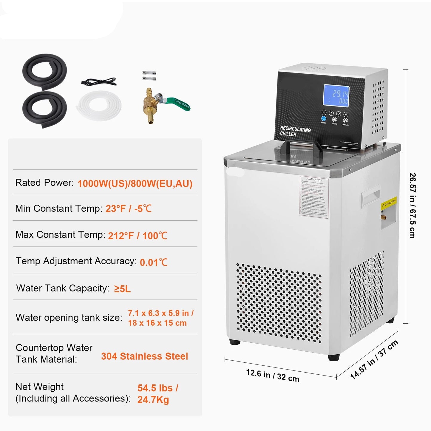 Laboratoriumkoeler – Temperatuurregelaar – Circulator – Koelsysteem – Verwarmingssysteem – 5 Liter Roestvrij Staal – Precisie 0,01°C