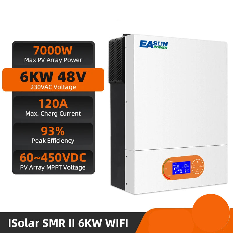 Hybride Zonnestroomomvormer – Zonne-Energie Omvormer – Solar Laadregelaar – MPPT Omvormer – Wifi Zonnepaneel Controller – 6 kW Vermogen – Wifi Monitoring