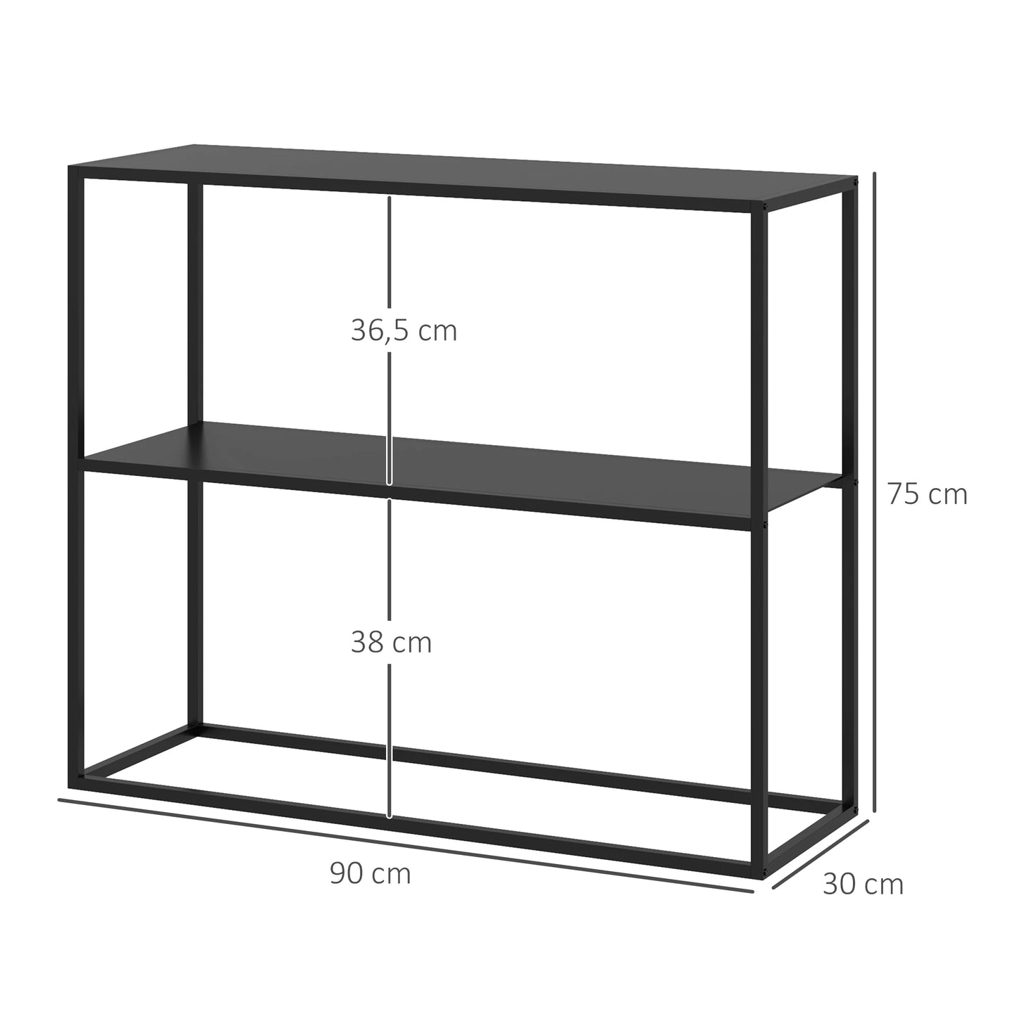Consoletafel - Wandtafel - Haltafel - Sidetafel - met 2 Lagen - Stevig Metalen Frame - voor Entree - Hal - Woonkamer - Staal - 90 x 30 x 75 cm - Zwart