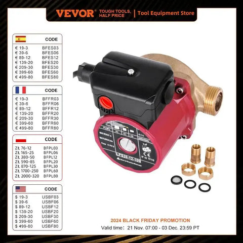 VEVOR Water Circulation Pump Water Pressure Booster Pump 50L/min 3-Speed Control for Hot Water Circulating Warm, Shower & Garden
