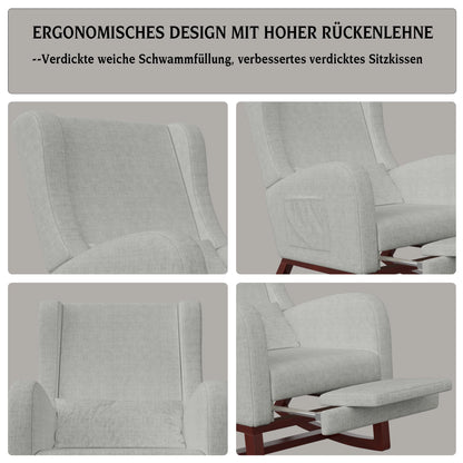 Schommelstoel – Relaxstoel – Woonkamerstoel – Schommelstoeltje – Zachte Katoenen Bekleding – Massief Houten Basis – Anti-Slip Schommelpoten