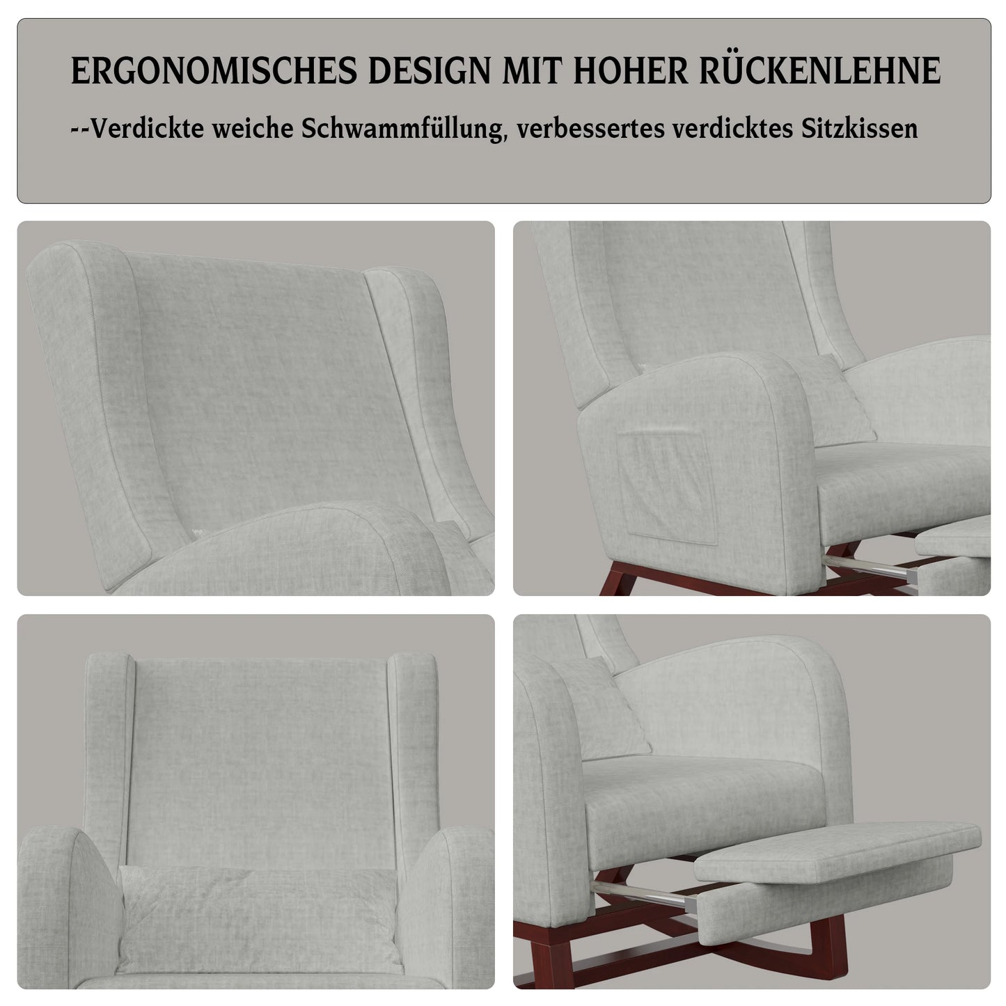 Schommelstoel – Wipstoel – Relaxstoel – Loungestoel – Katoen En Linnen – Houten Constructie – Antislipvoetjes