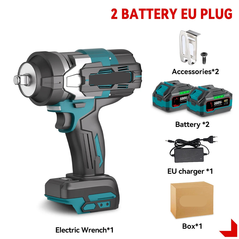 Slagmoersleutel - met Accu - Slagschroevendraaier - 2800Nm - Draadloze - Elektrische Schroevendraaier - Brushless Motor - Met LED - Boormachine - 18V - 1/2 Inch - 2 Accu