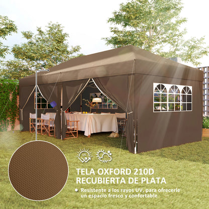 Opvouwbare Tuin Tent – Pop-Up Tent – Buiten Tent – Feest Tent – 6x3 Meter – Waterafstotend Polyester – Verstelbare Hoogte - Bruin - QUORE