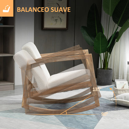 Schommelstoel - Tuinstoel - Lounge Fauteuil - Tuinmeubel - Ligstoelen Buiten - Binnen - met Kussen - voor Woonkamer - Slaapkamer - Thuis - Noords Stijl - Stevig - Duurzam - Eenvoudig te Monteren - Hout - 60 x 81 x 71 cm - Cream