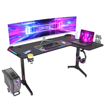 Gaming Bureau - Gaming Desk - Gaming Tafel - Computertafel - Computer bureau - XXXL Hoek Bureau – L-Vormig Computerbureau met RGB Verlichting, Bekerhouder & Koptelefoonhaak