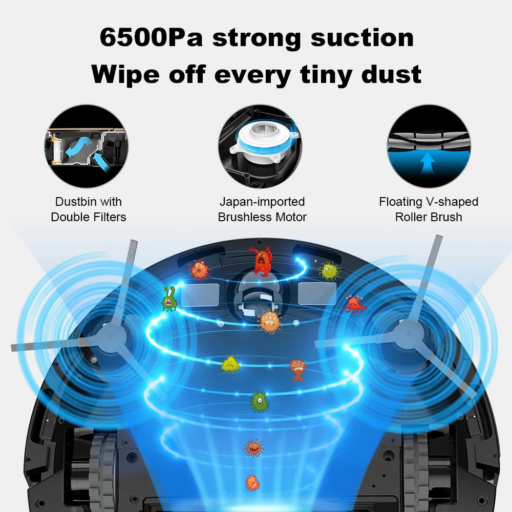 Robotstofzuiger - Vacuum Cleaner - Roborock - Draadloze - Dweilrobot - 500W - 6500Pa Zuigkracht - LDS - Laser Lidar Navigatie - Nat en Droog Moppen - Meerdere Vloerkaarten, Tapijtboost